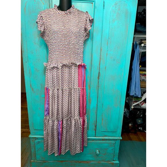 PERRY WALKER COLLECTIVE SILK BLEND INDIA BLOCK PRINT PATCHWORK BOHO MAXIDRESS 3 - Picture 2 of 11